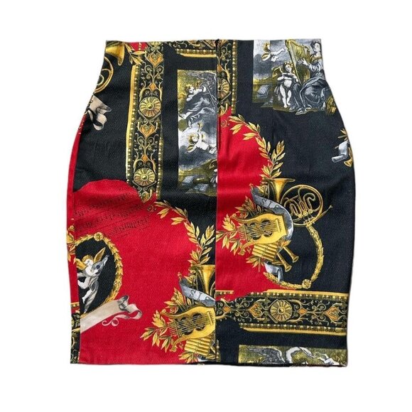 90s Y2K Vintage Cherub Novelty Print Skirt Baroque Opera Classical Bodycon. - Picture 2 of 5